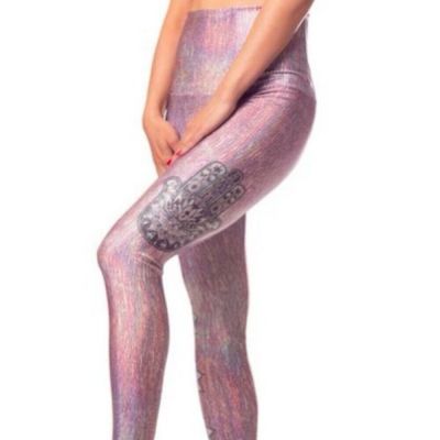 Emily Hsu Sparkly Hamsa Leggings Shinny Foil Like Style. Size Large